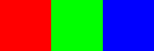 Three Solid Colour Squares arranged horizontally, red, green, blue