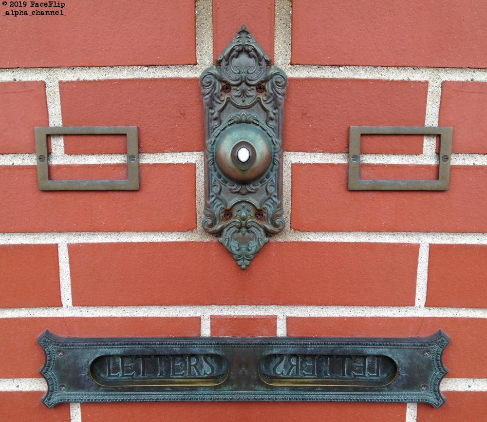 A Face Flip Implementation, same image flipped sideways again, of a doorbell and letter slot