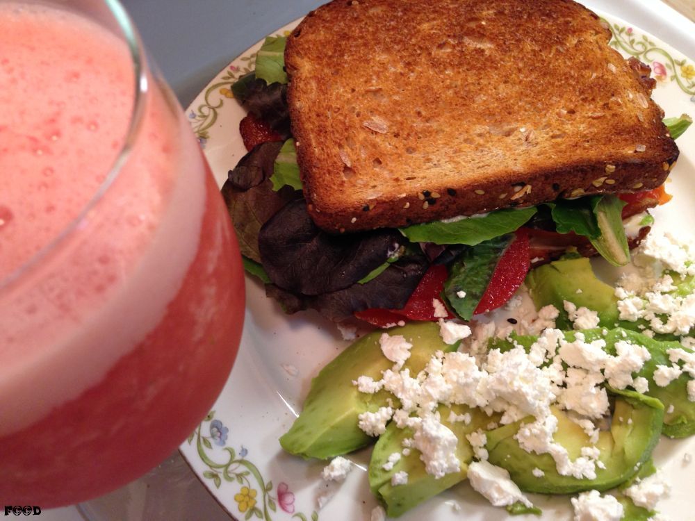 Watermellon smoothie, killed the blender, eventually, blt with all the trimmings, a nice feta salad, very delightful