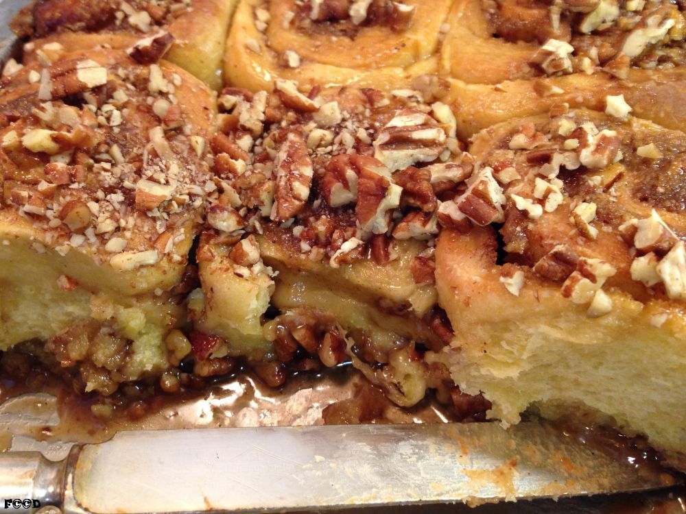 Pan of Goey Buns, cinnamon pecan sticky buns