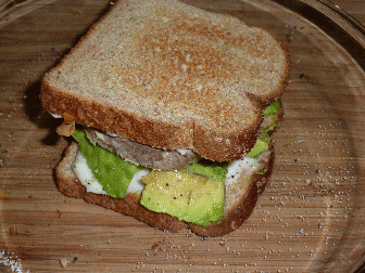 Add avocado, and this be a close up of another sandwich, no doubt next day, added avocado, so now we know where the seed came from