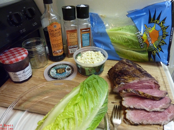 Jelly and balsamic vinegar are the secret ingredients, can make this blind, not even reading the entry, can taste the blue cheese, thought of the blue cheese before I even noticed it in the image, steak, romaine lettuce, blue cheese, and jelly dressing, yes, we humans spent a lot of time thinking about food... and sex