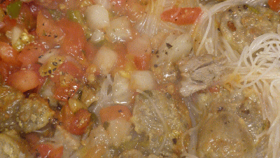 Citrus Noodles w Salsa Sausage - 400w 15s - 6frames, I do not like these gifs so much, would not do again, as to the food, I do like the way the steam comes off, which is likely why I did a gif in the first place