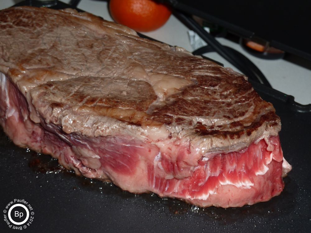 Steak starting to cook
