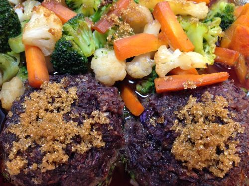 It was hardly glamorous eating, a slew of frozen vegetables, red cabbage and hamburger formed into meatballs, with a tad of crystallized brown sugar on top, most of the photographs made them look more purply than they were, ok enough, describes them
