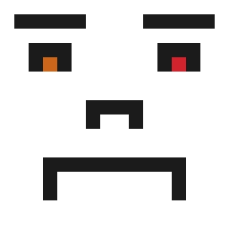 A Face, a study in upside down U with those forming the eyes, with orange and red single pixel pupils, U nose, and wide U mouth, the flat line eybrows add a lot