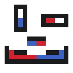 I am sure the next three were done in sequence, this is a nice red and blue, with black outline, kapa-kahi face, all wonky
