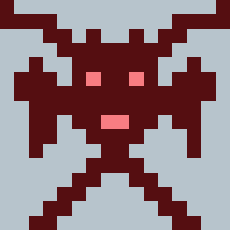 It looks more like a Computer Game Alien, grey background, brown body, pink eyes and mouth with lots of horns and bony arms
