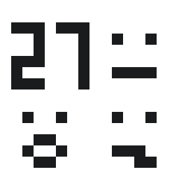 In four quadrants, clockwise from the upper left, the number 27, a flat face, open face, z slit face, it means nothing, clearly, I was looking for content, something to draw