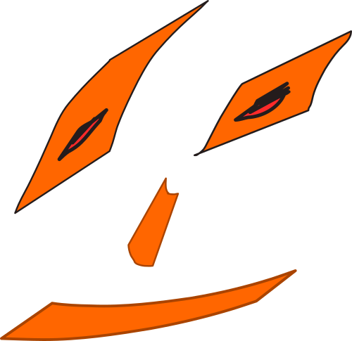 styled off of some graffiti, it is a face, orange, sort of evil looking