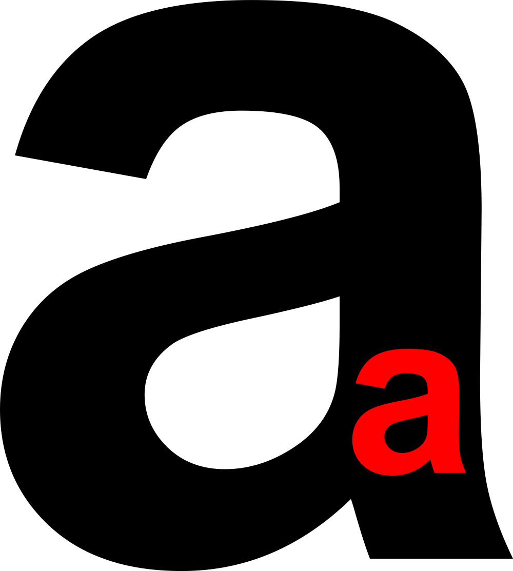 The winning Anti Authority logo, large black small letter a with another red small letter a in lower right corner