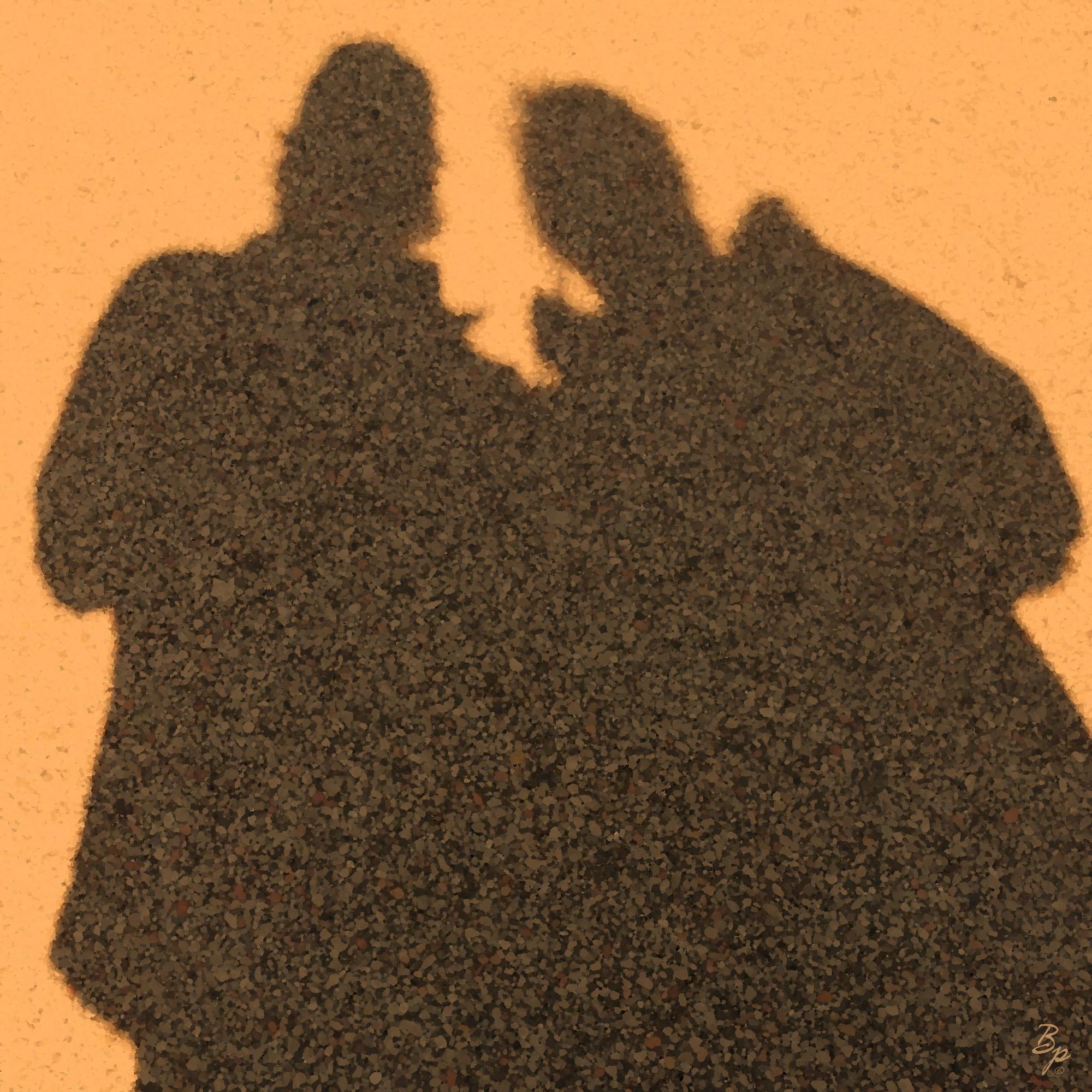 Shadow silouettes of two individuals a man and a woman, the pebbles of the street showing up better in the shadow than the sun, oh, I signed all of these with a new custom made watermark, which I am quite pleased with, the caligraphy effect and the color, going quite well with the rest