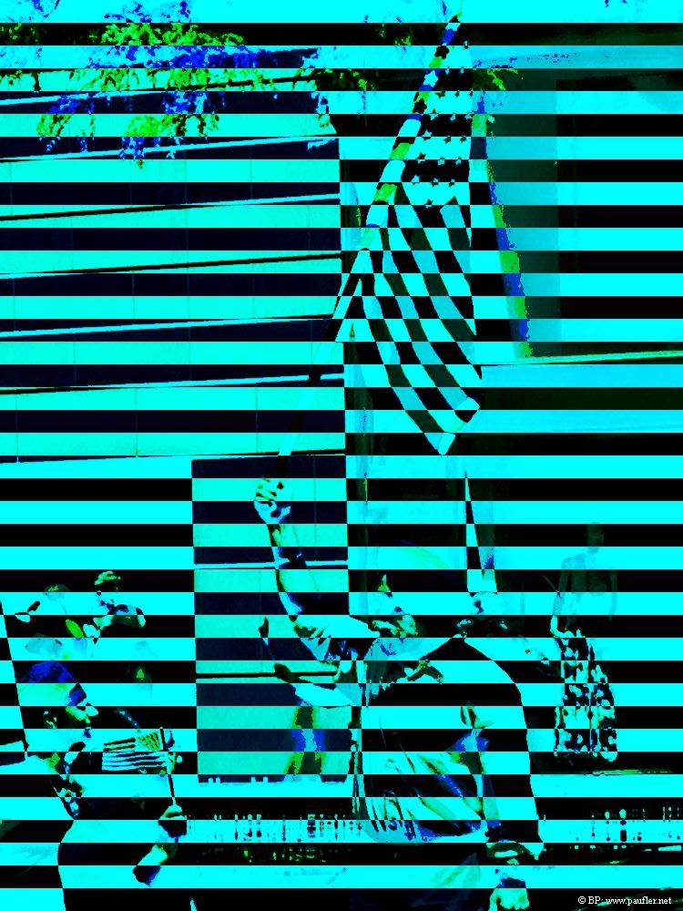 Cyan, Magenta, and Yellow, in order, images of the same, striped with black, they are actually pretty hard to make out