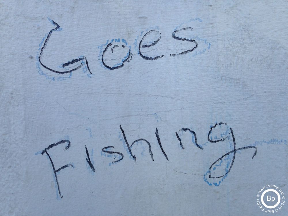 graffiti says goes fishing, as by some way of explaination, this website and or page could be considered a job search fishing expedition, and ninja is a term for a good programmer