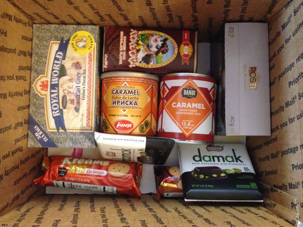 The bottom layer of the Mommy Care Package included two types of caramel, biscuits or cookies, and two different tea packages