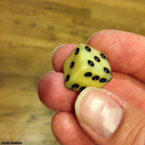 Another Die in my Slaughter Quest set, only three remain, two black, one translucent, I think I have said this, I tend to only carry around one at a time, I hardly ever roll them, maybe I should