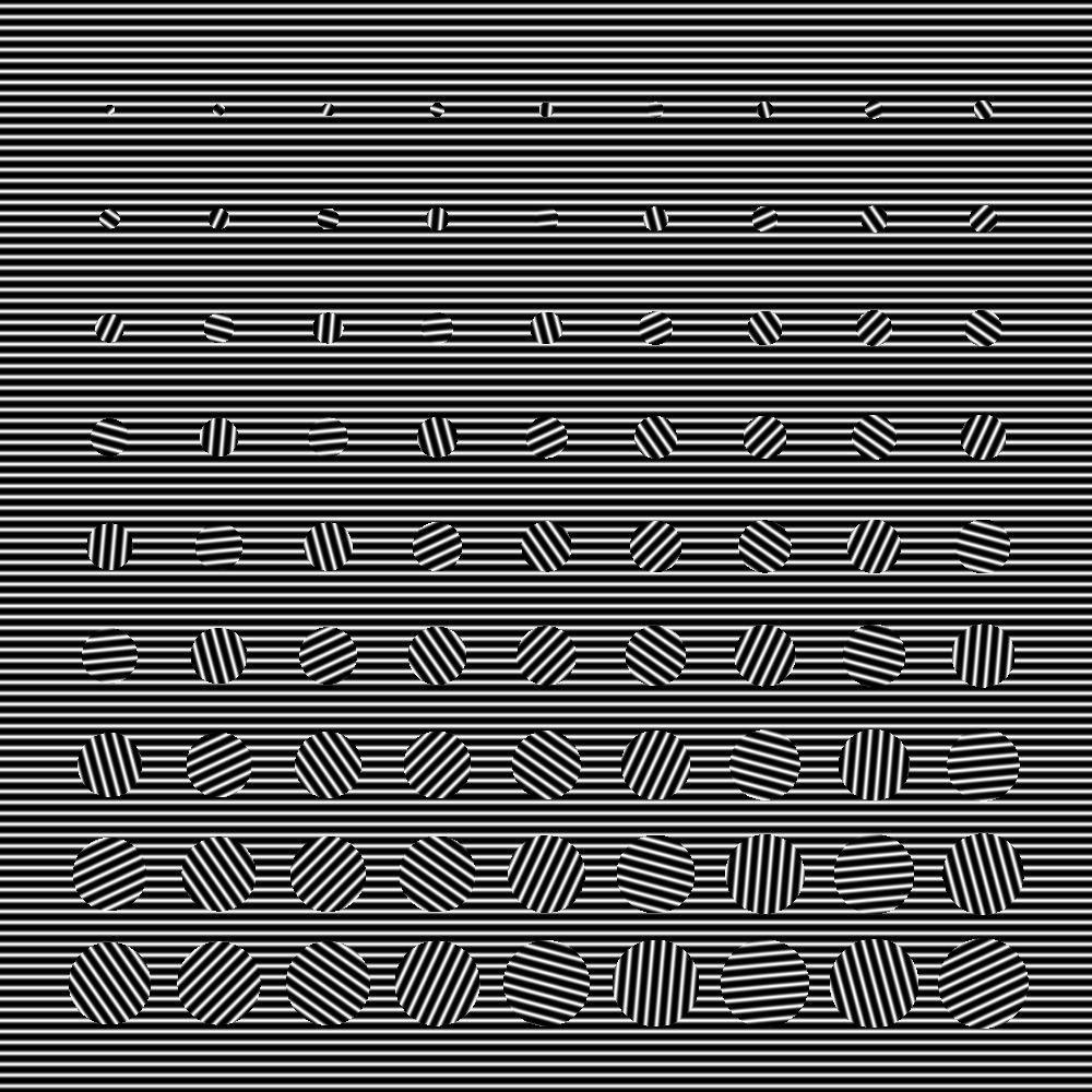 A Horizontal Line Background, which I shall omit the mention of from here down as it is starting to get tedious, overwritten by line formed circles, of increasing size and angle of line