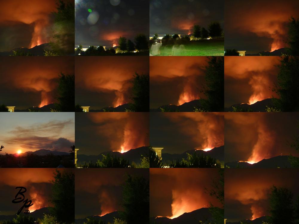 Circa 2013, there was a massive fire on Mt Diablo, and these sixteen snapshots, merged together into a single 4wx4h montage are the images I snapped of said fire from the Park behind my Apartment... aka The Loft