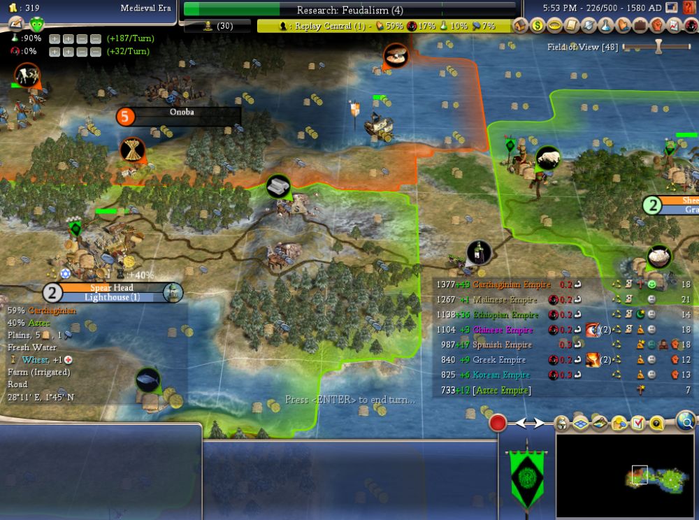 I cannot really explain how fun this was, the give and take, the back and forth, the going into the city, changing civics so to Caste System so I could run Artists, making the pop, and so on, so skill on my side