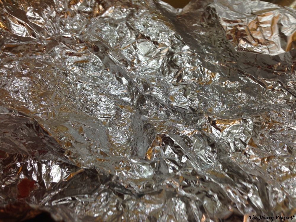 Foil, so, like, modern art, the foil that the sandwhich came it, filling, fit the bill, food now, I bought twenty bucks in deli meat today, and at twice the price it was way more than twice the bargain, this food was medocre