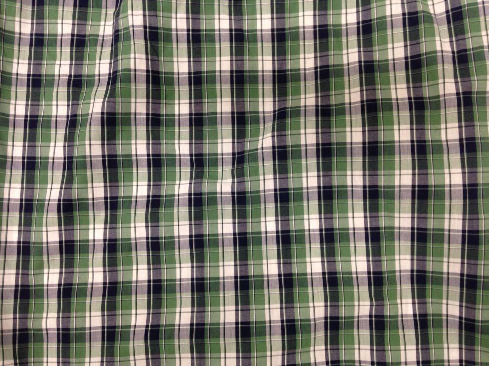 Green Plaid Pattern Close-Up of a Short Sleeve Shirt