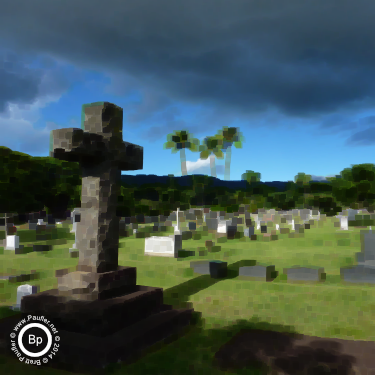 tropical cemetery with stone cross gravestone marker - minimum filter 5