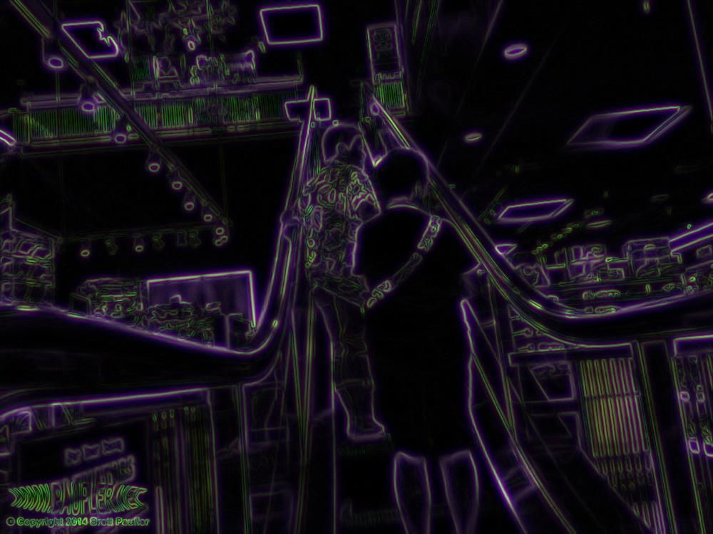 Folks Riding Escalator Away  -- Ghostly Aura Image Effect