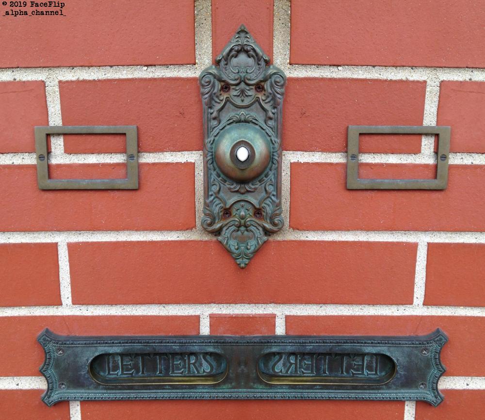 A Face Flip Implementation, same image flipped sideways again, of a doorbell and letter slot