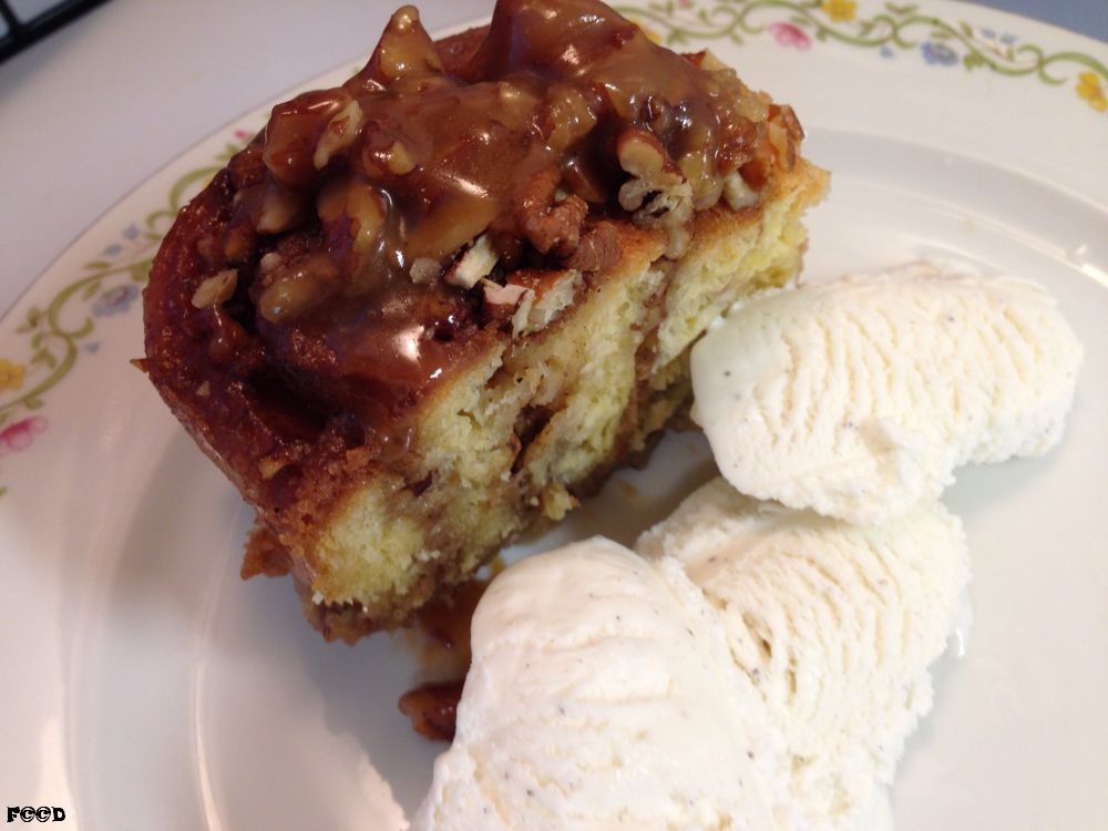 Pecan Sticky Bun with Ice Cream, a bit more sugar than I can take all at once
