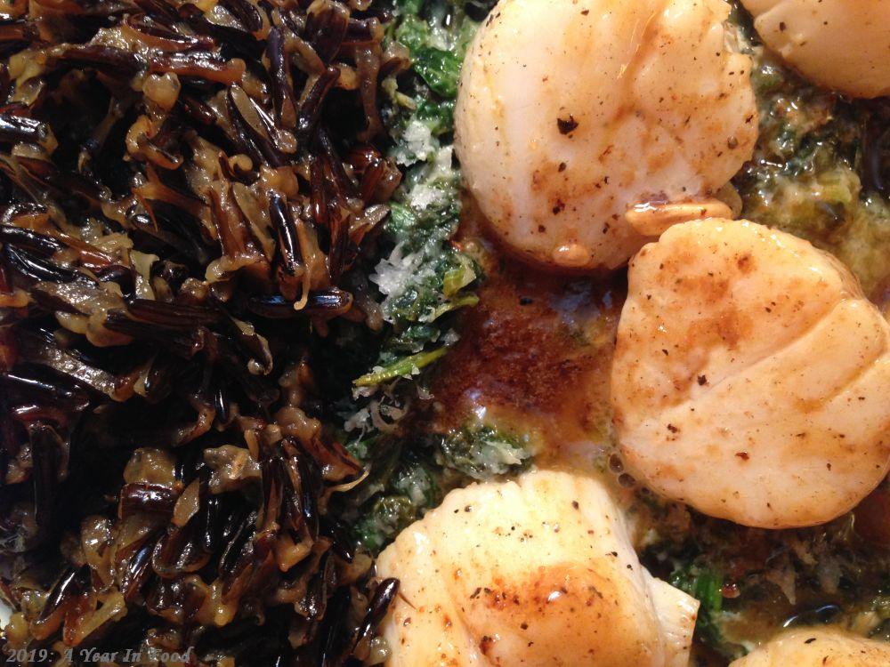 Wild Rice, parmesian spinach, and scallops