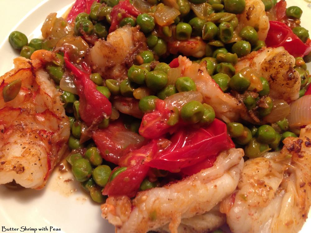 Shrimp, Peas, and Red Pepper in a Butter Sauce, very tasty