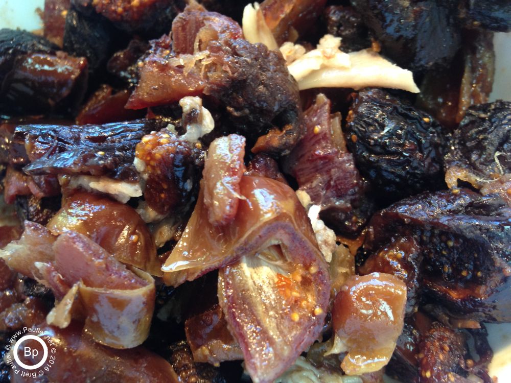 stuffing close up, dried dates, dried figs, chopped a little