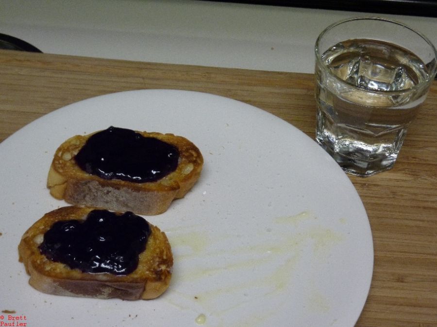 Toast, jelly, water