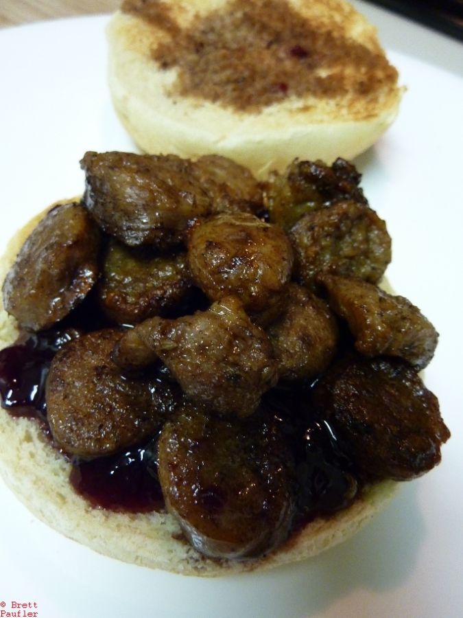 Oh, now this looks good.  The close up shot of a mound of sausage, covered in cherry jelly sauce, just waiting to be eaten, boy, did I eat good sometimes