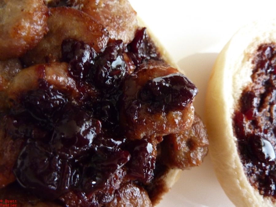 Sausage with Cherry Vinegar sauce, the close up