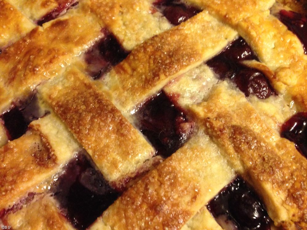 I like lattice topped pies with the criss cross of open dough, the cherry filling spilling through, an excellent pie, decadent, I think I ate this with cheddar cheese, the real stuff, and eggs for breakfast