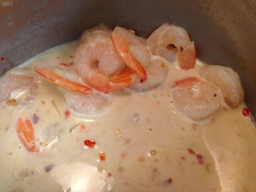 Tom Kha Gha, this really was not as great as it has been, but then, for the great stuff, I have used a mix, it went fast, shrimp in a hot sour coconut curry broth, complete with red pepper flakes and lemon