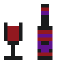 It really is as the title says, a black outline wine glass, filled burgandy, and a horizontally striped bottle of wine