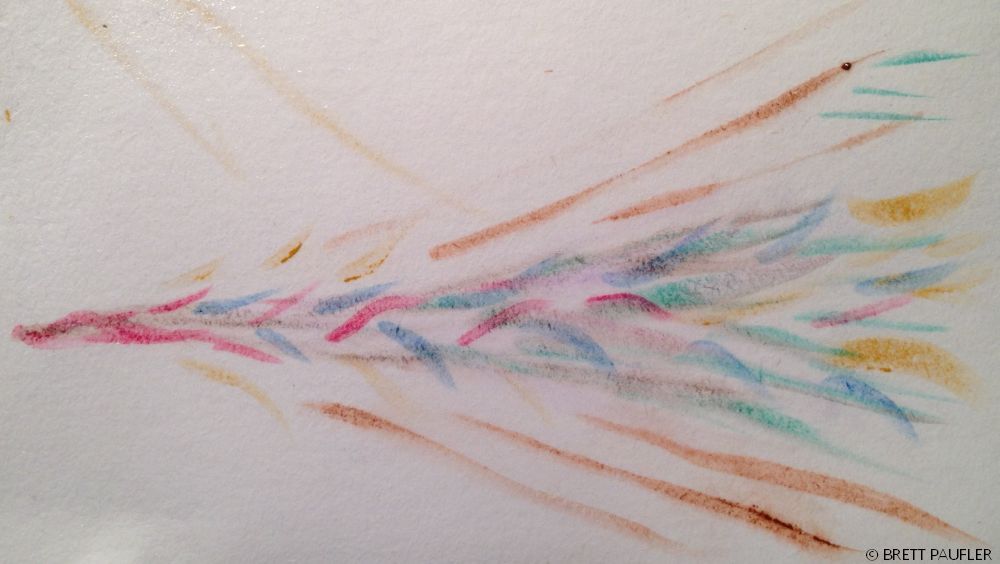A New Direction This is an example of my finger painting, it is not a good one, oh, well, it sticks out as being not from my first batch, and is more or less the only one from my second, I should start again, I should start lots of things, again, the image is of a multi-colored dashed line arrow