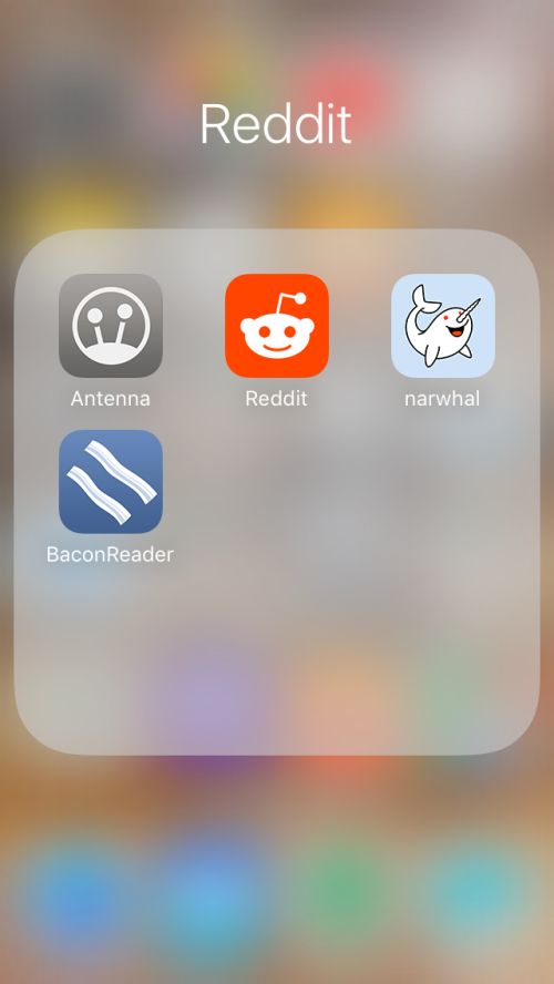 Reddit folder showing various apps
