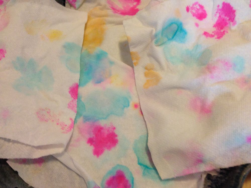 Blotting paper from easter egg dying with artificial food gel coloring, paper towels, abstract art, looks pretty