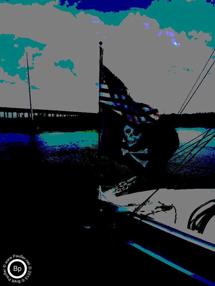 American Flag over Pirate Skull and Crossbones
