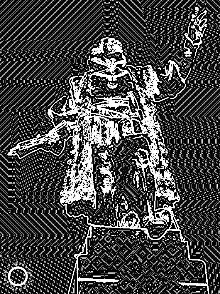 The Final Settlers some politician, successful enough for his likeness to be captured for all eternity, a symbol of the system, using the same line abstraction, only more more so