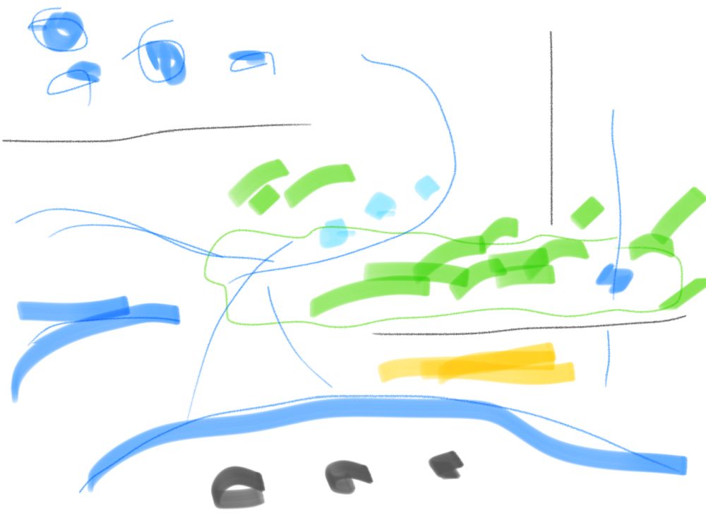 Sketch showing terrain featurs, jungle, water, and islands