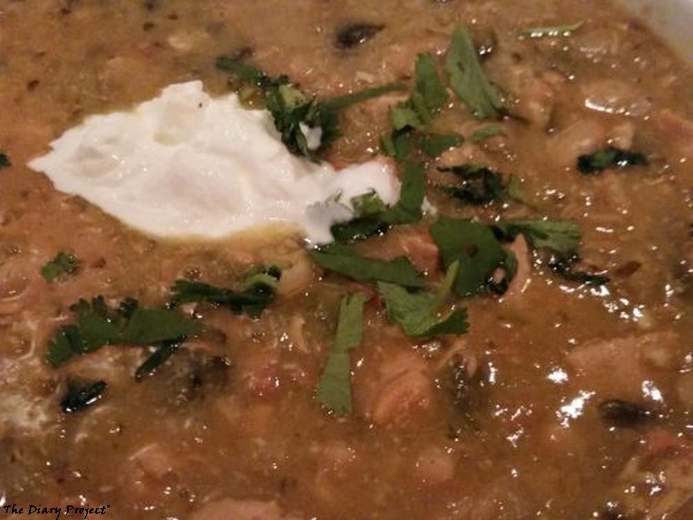 The soup was actually a chili, and I remember being quite pleased with it, being better than I had expected, more of a gourmet chicken chili than anything standard with sour cream and cilantro