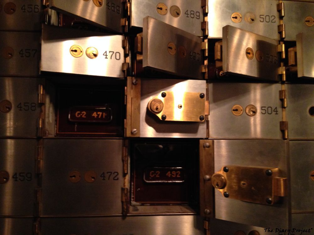 lock boxes, bank vault safe deposit boxes, a study in silver and bronze