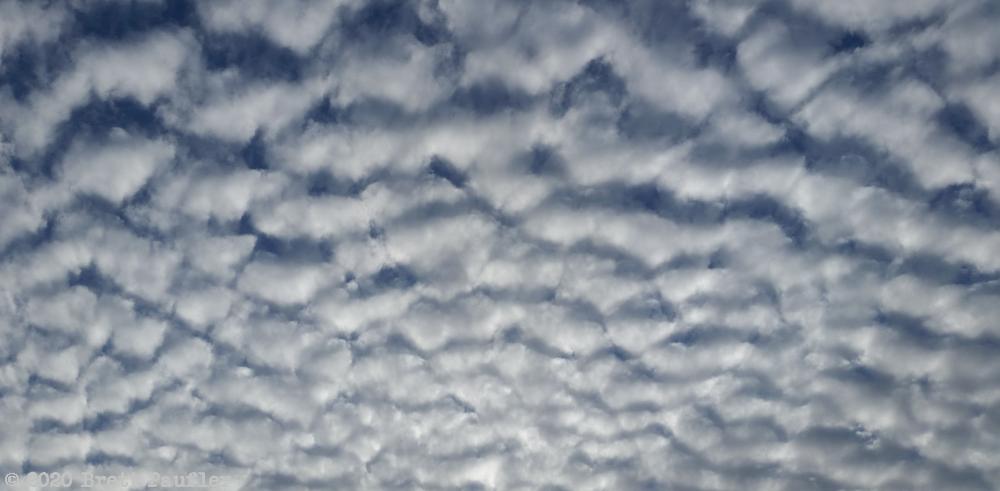 Clouds - Nice - Spreading out into the distance - they are smallish bubbly type clouds sort of eminating from bottom center - like cotton