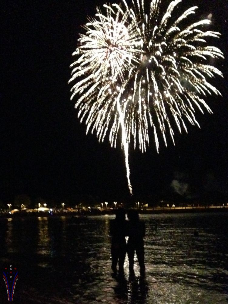 vertically aligned pictures, the folks in the foreground are as important as the fireworks behing, this one, two girls