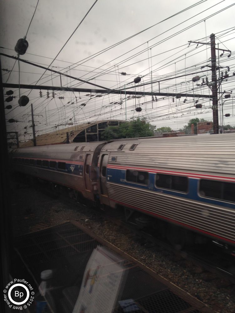 Commuter Train with Wires Overhead