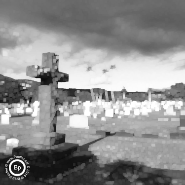 tropical cemetery with stone cross gravestone marker - maximum filter 5